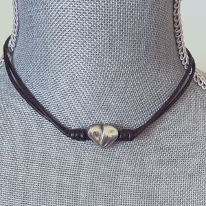 UNOde50 short leather necklace with silver heart